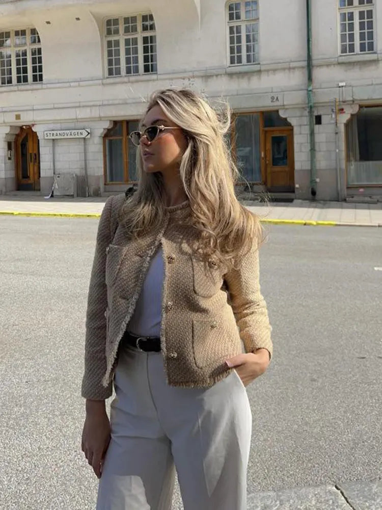 Dames Tweed Blazer Tweedelig – Met Knopen en Zakdetails
