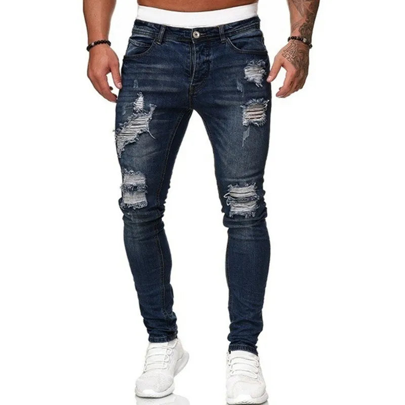 Heren Skinny Spijkerbroek Gescheurd | Vintage Streetstijl