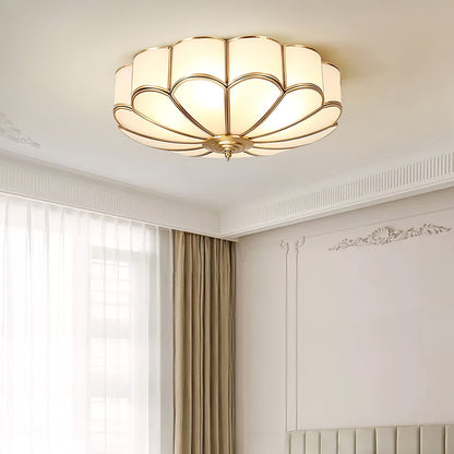 Inbouw Plafondlamp van Glas in Bloemvorm – Messing Afwerking met Luxe Postmoderne Stijl