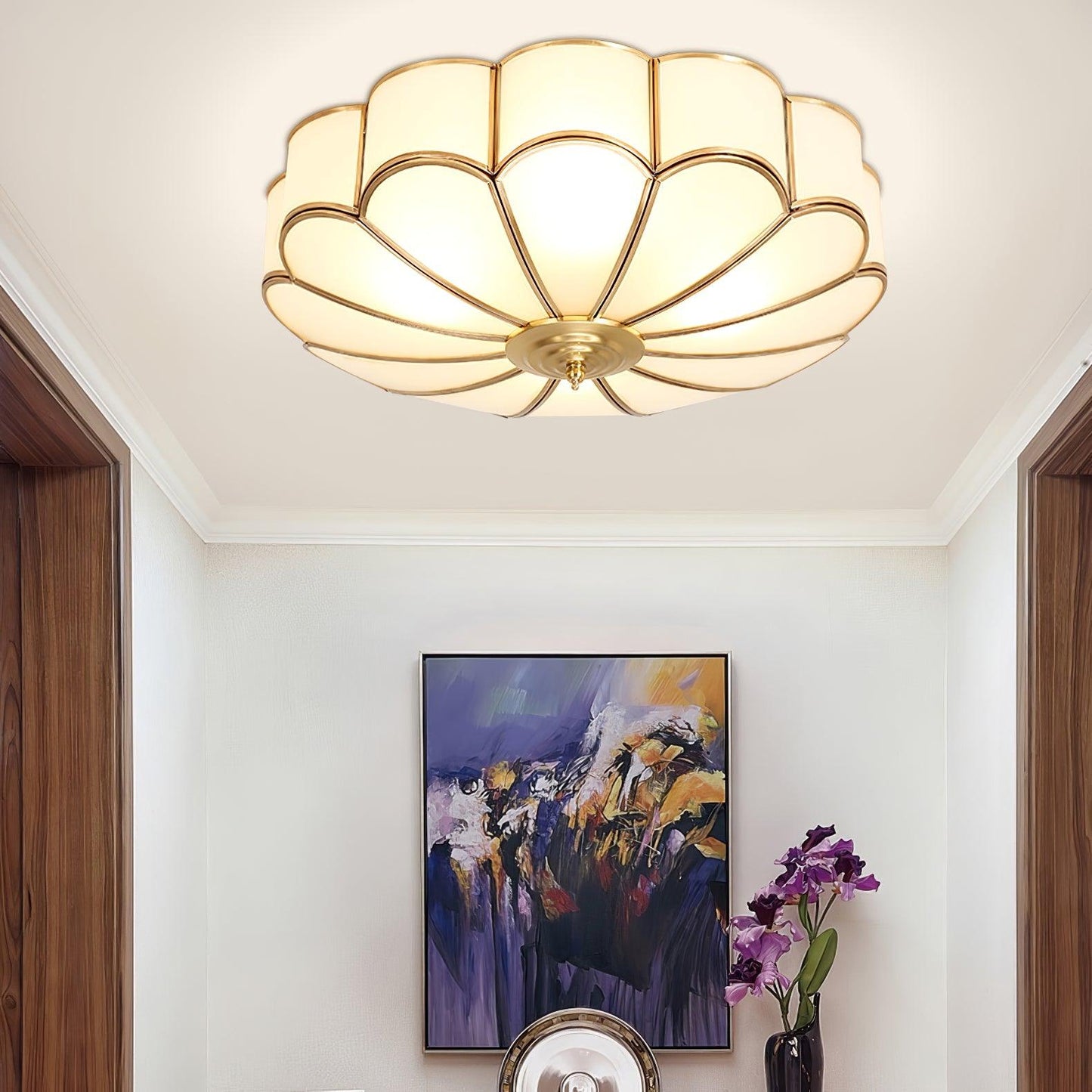 Inbouw Plafondlamp van Glas in Bloemvorm – Messing Afwerking met Luxe Postmoderne Stijl