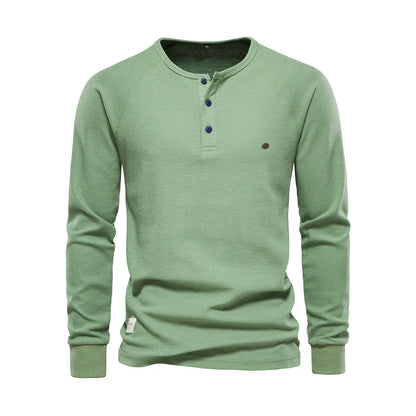 Nereo Heren Shirt Lange Mouwen – Ronde Hals met Knoopsluiting – Comfortabel & Stijlvol