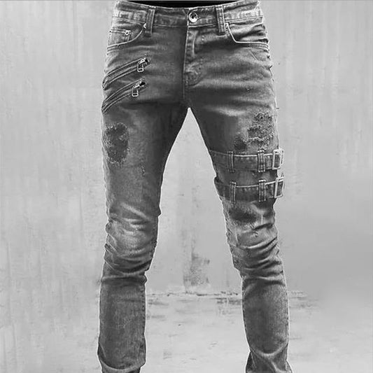 Heren Jeans met Gespbanden en Ritsdetails