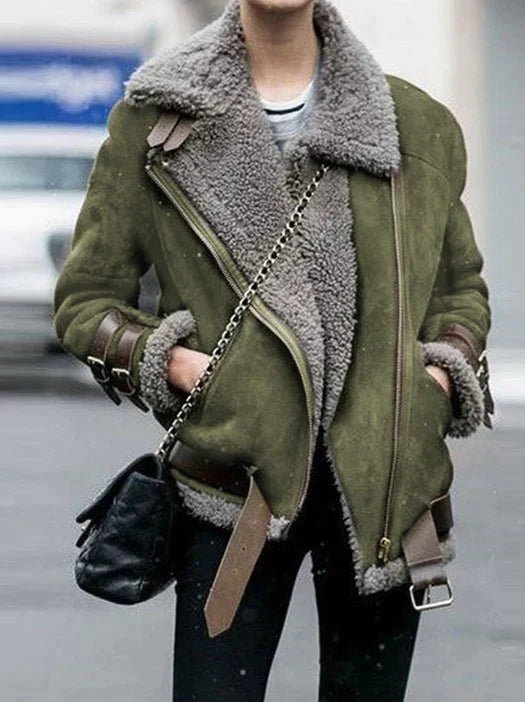 Dames Aviator Winterjas met Imitatiebont – Warme Jas met Gespen en Zachte Voering
