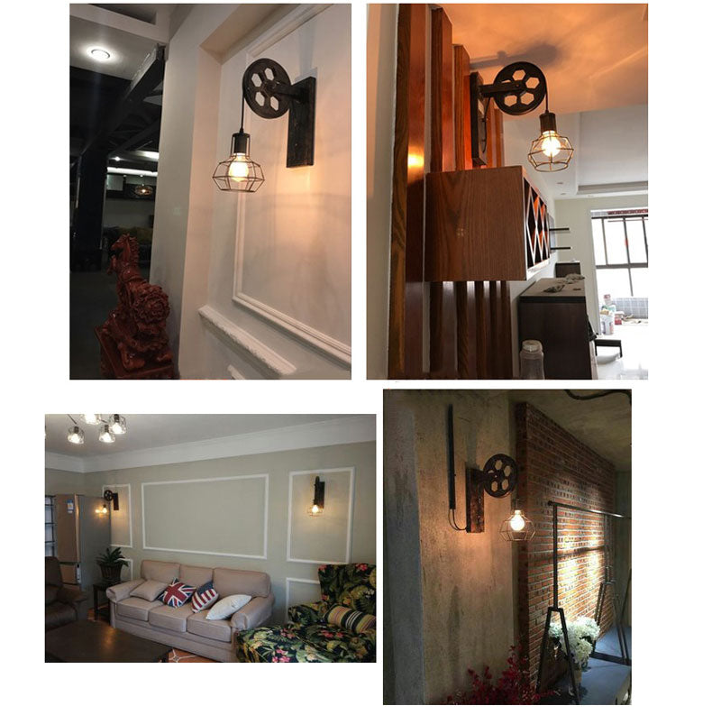 Retro Wall Lamp in Industrial Style – Vintage Lamp Made of Wood and Metal for Rustic Interiors