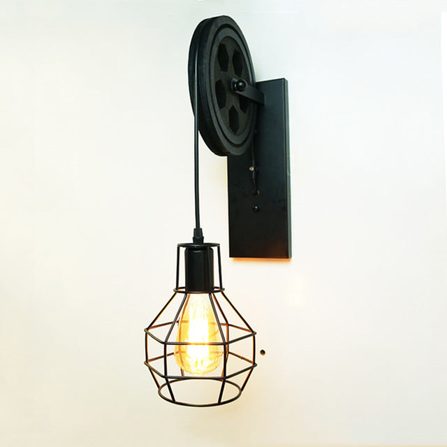 Retro Wall Lamp in Industrial Style – Vintage Lamp Made of Wood and Metal for Rustic Interiors