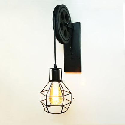 Retro Wall Lamp in Industrial Style – Vintage Lamp Made of Wood and Metal for Rustic Interiors