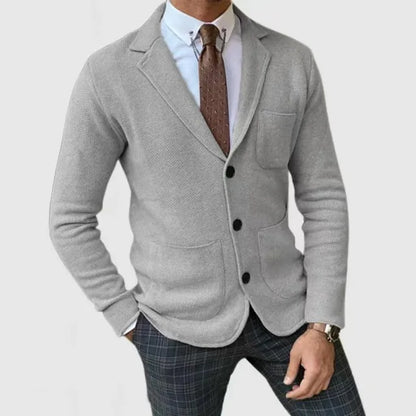 Heren gebreide blazer – Slim fit vest met knopen en reverskraag