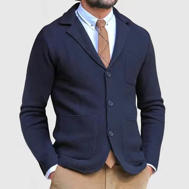 Heren gebreide blazer – Slim fit vest met knopen en reverskraag