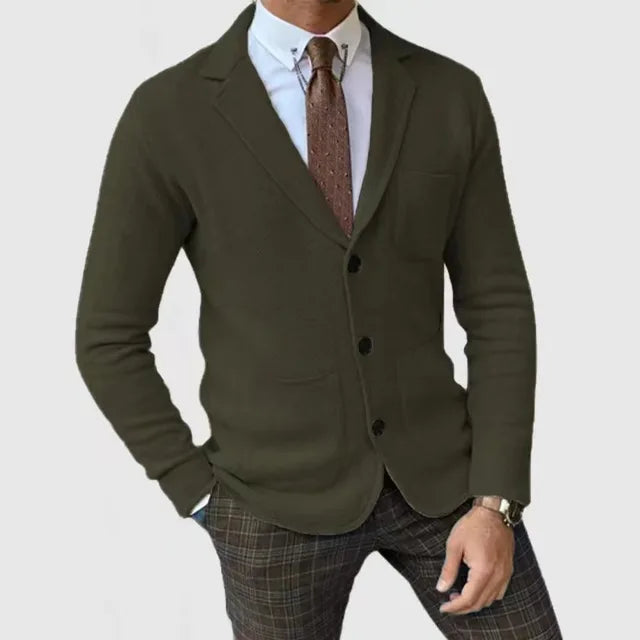Heren gebreide blazer – Slim fit vest met knopen en reverskraag