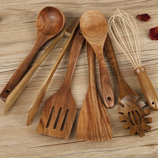 TerraChef – Luxury Wooden Kitchen Utensil Set (7-piece) for Stylish & Safe Cooking