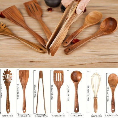 TerraChef – Luxury Wooden Kitchen Utensil Set (7-piece) for Stylish & Safe Cooking