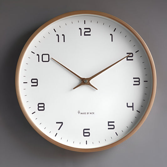 EleQuartz Klok - Ronde Wanduhr - Scandinavische Houten Wanduhr