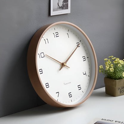 EleQuartz Klok - Ronde Wanduhr - Scandinavische Houten Wanduhr