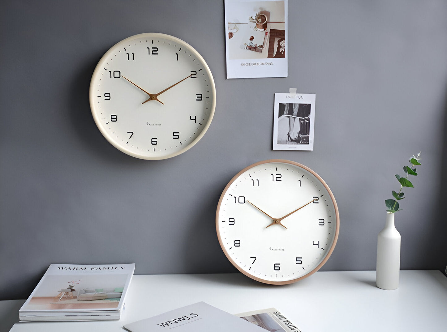 EleQuartz Klok - Ronde Wanduhr - Scandinavische Houten Wanduhr