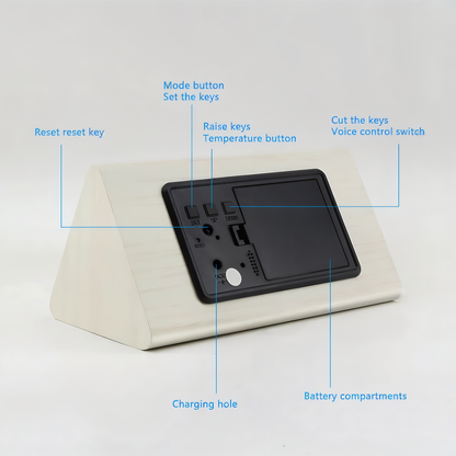 WakeyCue – Moderne digitale LED wekker van hout – Met alarm, temperatuur- en datumweergave