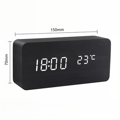 WakeyCue – Moderne digitale LED wekker van hout – Met alarm, temperatuur- en datumweergave