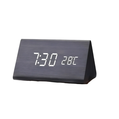 WakeyCue – Moderne digitale LED wekker van hout – Met alarm, temperatuur- en datumweergave