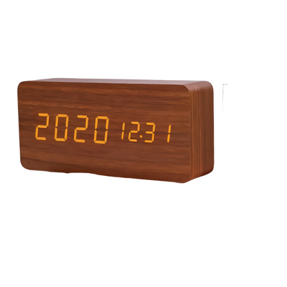 WakeyCue – Moderne digitale LED wekker van hout – Met alarm, temperatuur- en datumweergave