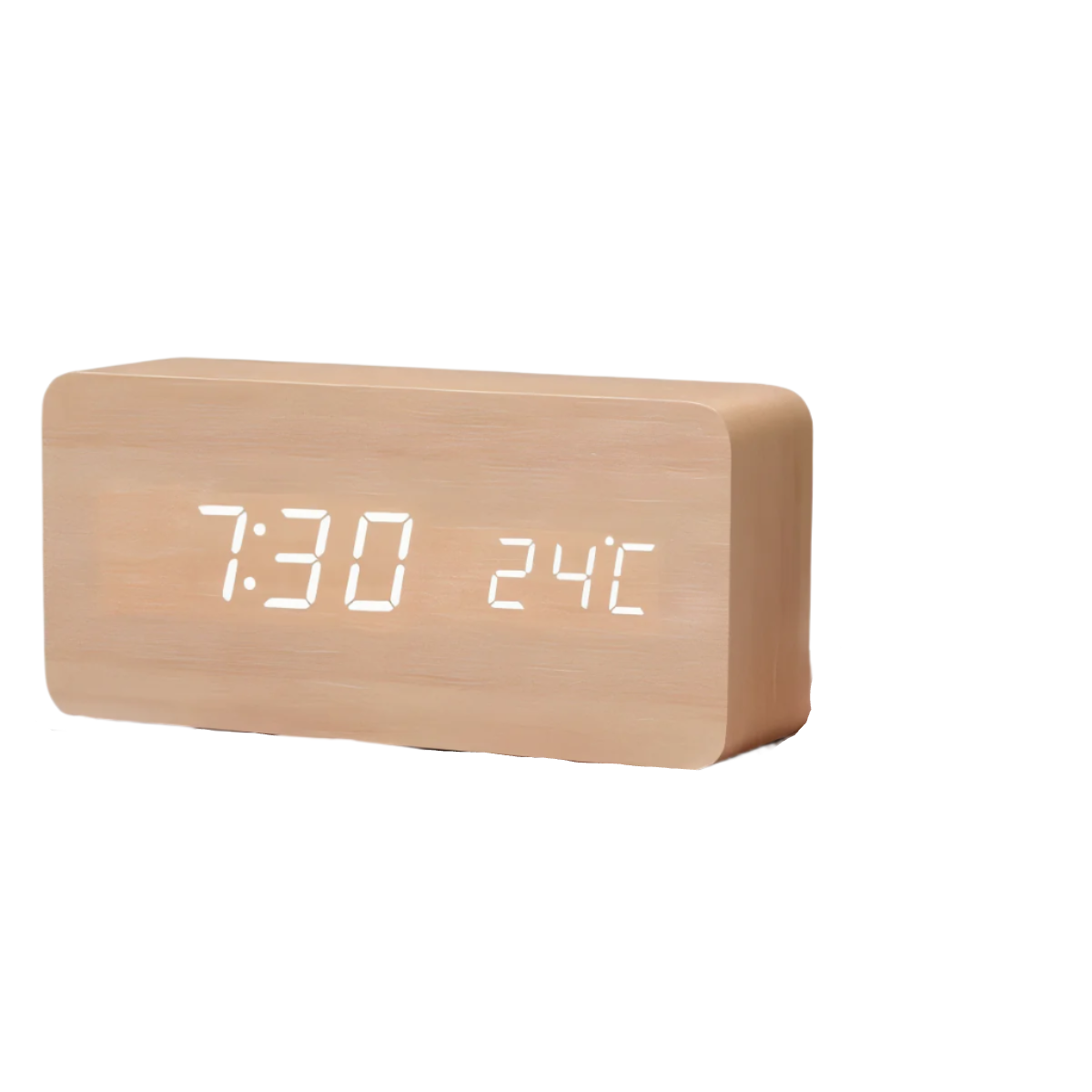WakeyCue – Moderne digitale LED wekker van hout – Met alarm, temperatuur- en datumweergave