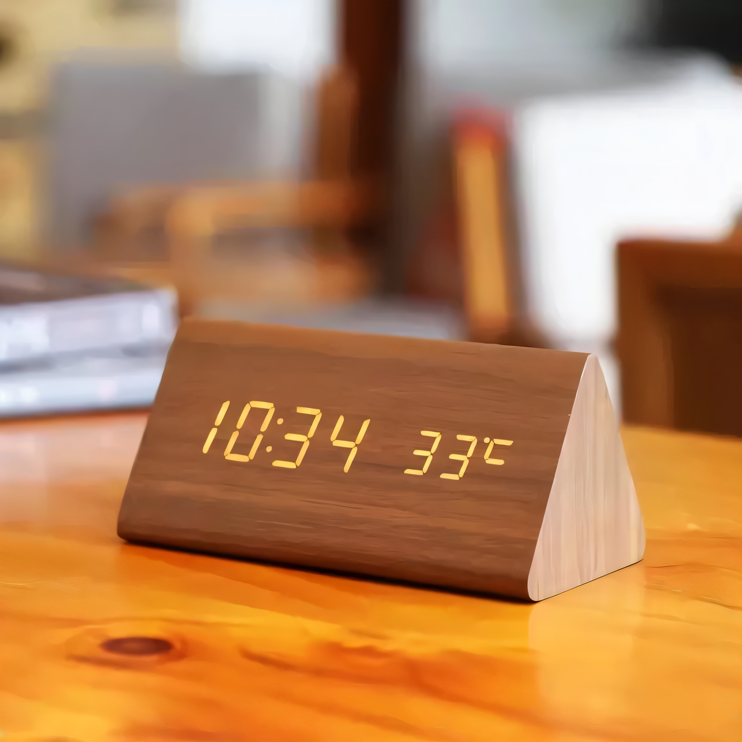 WakeyCue – Moderne digitale LED wekker van hout – Met alarm, temperatuur- en datumweergave