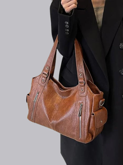 Julissa – Klassieke Leren Schoudertas met Ritsdetails voor Dames