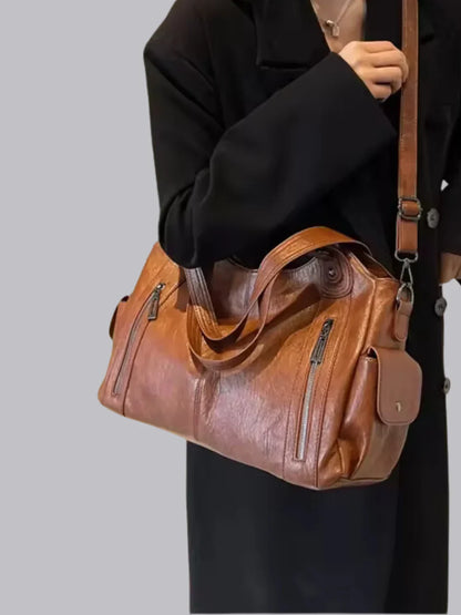 Julissa – Klassieke Leren Schoudertas met Ritsdetails voor Dames