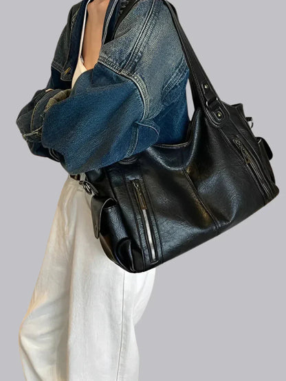 Julissa – Klassieke Leren Schoudertas met Ritsdetails voor Dames