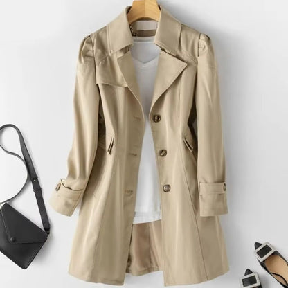 Elegante Middellange Trenchcoat voor Dames – Perfect voor Herfst & Winter