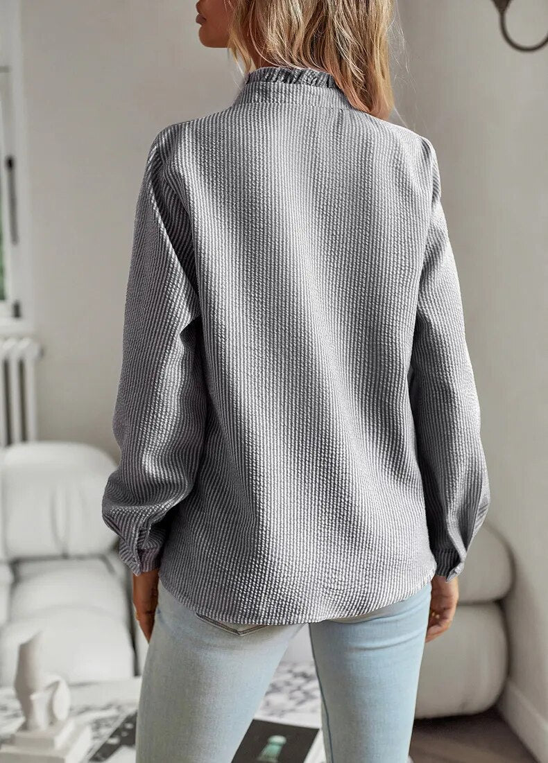 Dames Elegante Blouse met Lange Mouwen en Opstaande Kraag