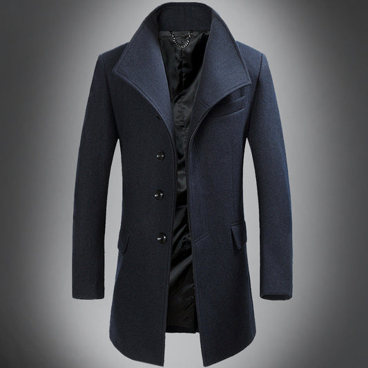 Heren Wol Overjas – Slim Fit Enkelsluiting met Reverskraag – Klassieke Winterjas