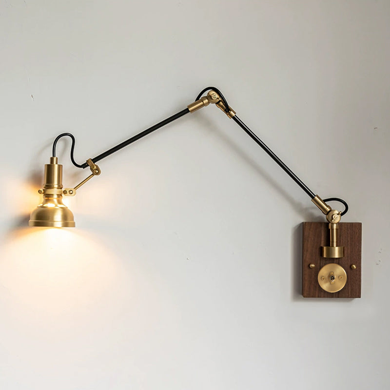 Kane Wandlamp met Zwenkarm – Houten Wandlamp met Messing Afwerking