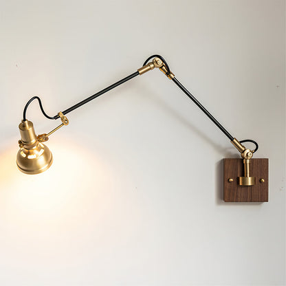 Kane Wandlamp met Zwenkarm – Houten Wandlamp met Messing Afwerking