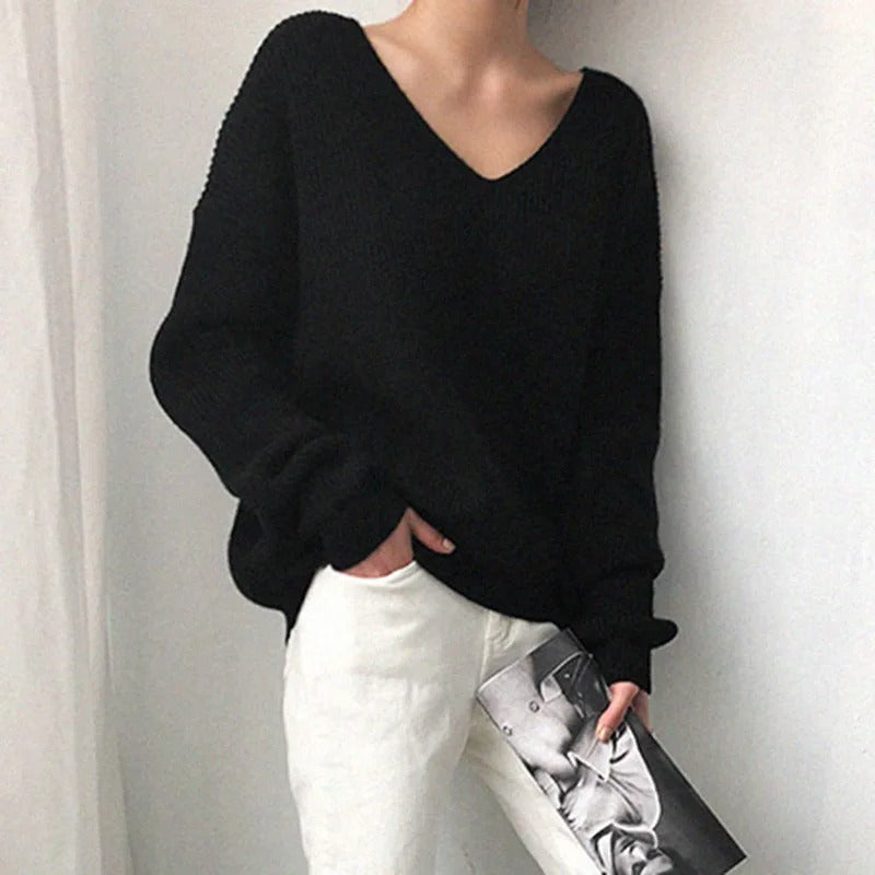 Oversized V-Hals Trui Dames – Los Model met Ballonmouwen
