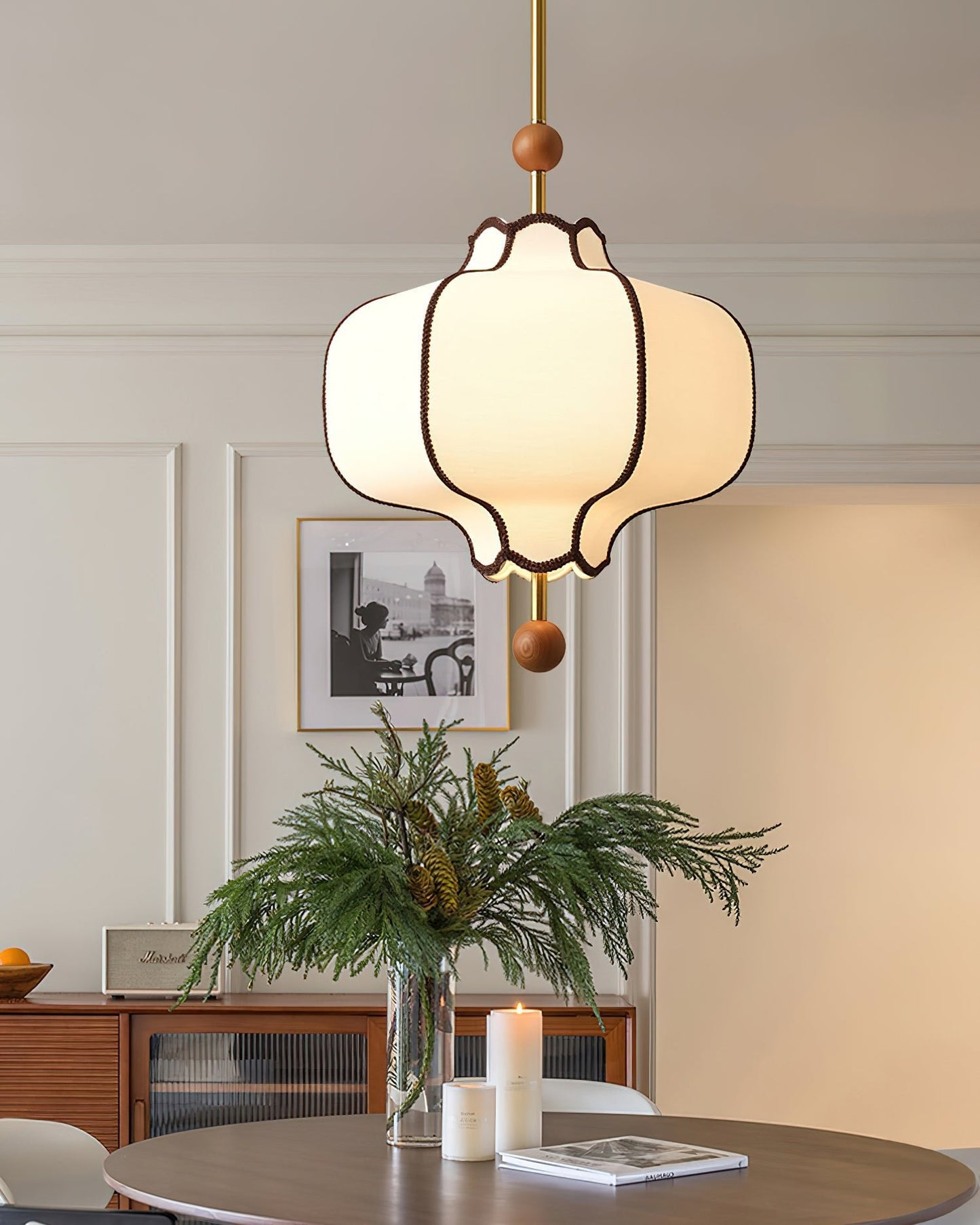 Lantaarn Hanglamp van Stof – Moderne Sculpturale Plafondlamp