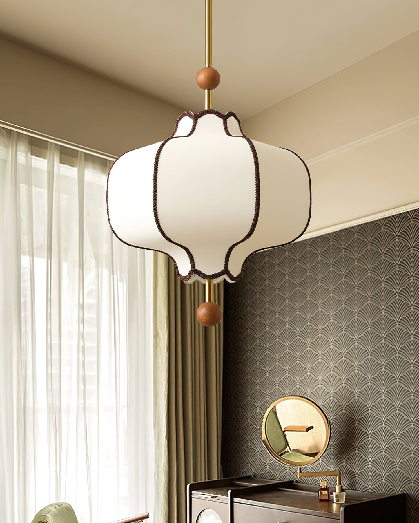 Lantaarn Hanglamp van Stof – Moderne Sculpturale Plafondlamp