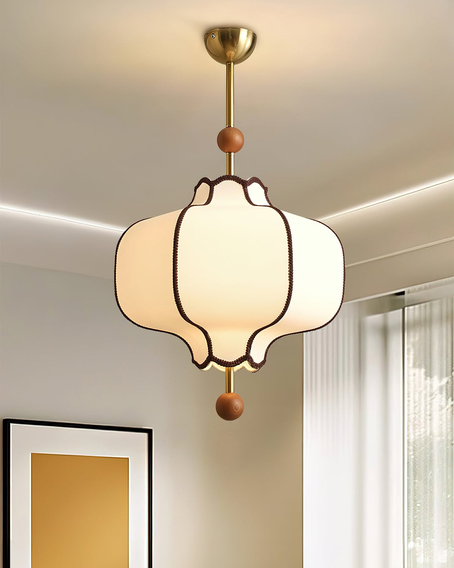 Lantaarn Hanglamp van Stof – Moderne Sculpturale Plafondlamp