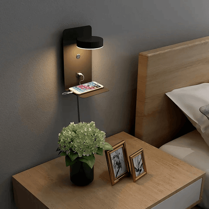 Nachtlamp met USB Oplader – 330° Draaibaar – Wandlamp met Plank