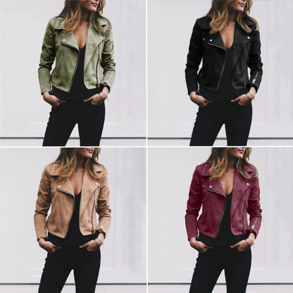Damen Wildleder Bikerjacke – Stilvolle Wildlederjacke mit Reißverschluss