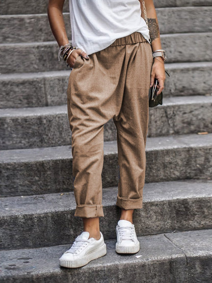 Dames Baggy Broek met Elastische Taille – Comfortabele Loose Fit