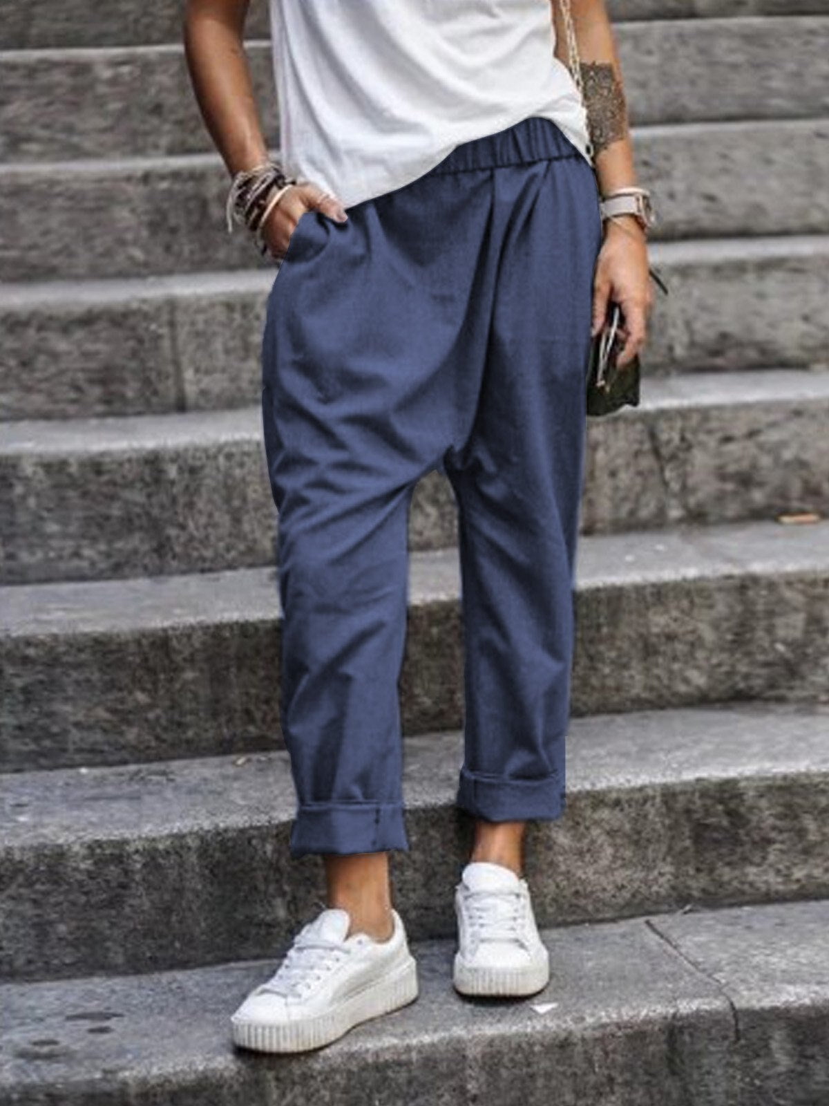 Dames Baggy Broek met Elastische Taille – Comfortabele Loose Fit