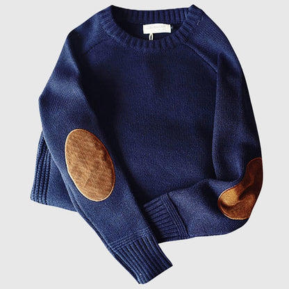 Heren Trui met Ronde Hals en Elleboogstukken – Comfortabele Casual Sweater voor Herfst en Winter