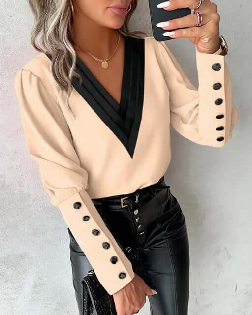 Elegante Damesblouse met V-hals en Lange Mouwen