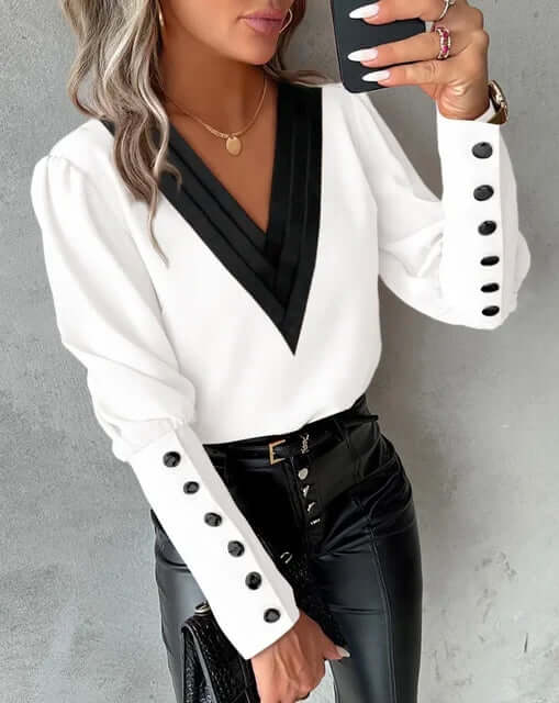 Elegante Damesblouse met V-hals en Lange Mouwen