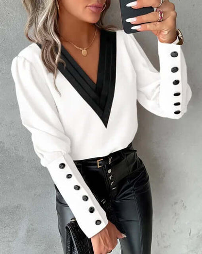 Elegante Damesblouse met V-hals en Lange Mouwen
