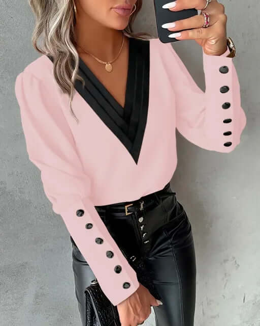 Elegante Damesblouse met V-hals en Lange Mouwen