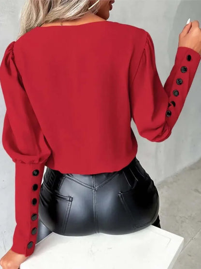 Elegante Damesblouse met V-hals en Lange Mouwen