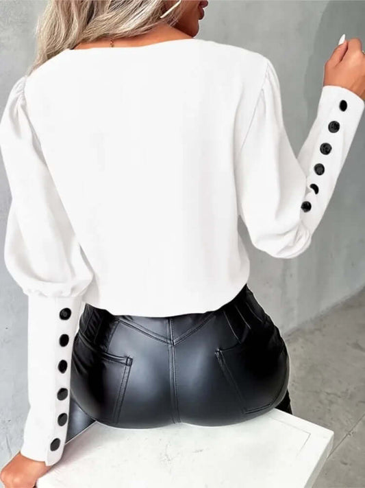 Elegante Damesblouse met V-hals en Lange Mouwen
