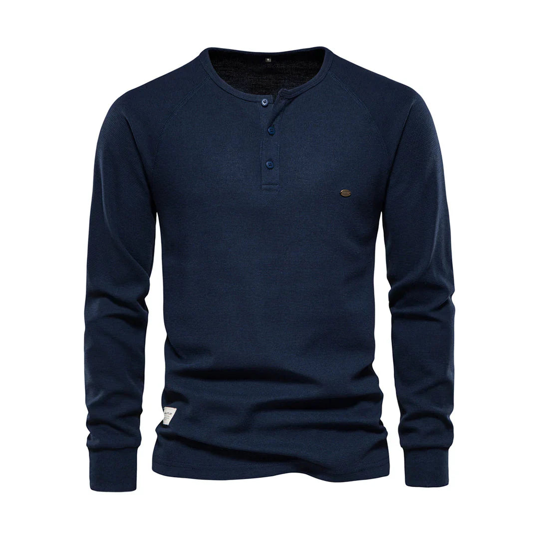 Nereo Heren Shirt Lange Mouwen – Ronde Hals met Knoopsluiting – Comfortabel & Stijlvol
