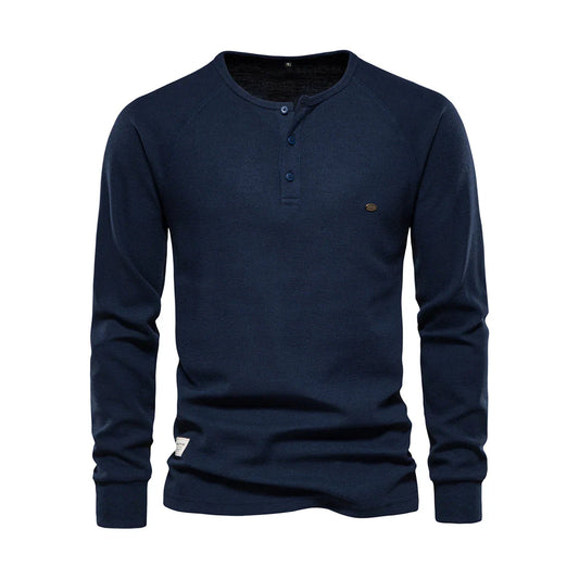 Nereo Heren Shirt Lange Mouwen – Ronde Hals met Knoopsluiting – Comfortabel & Stijlvol