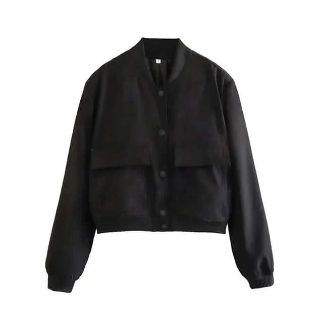 Dames Bomberjack met Zakken – Effen Kleur en Streetwear Stijl